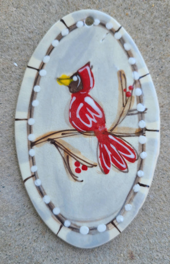 Red Bird - Oval Ornament
